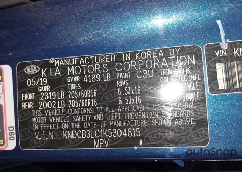 2019 Kia Niro Lx from USA, damaged, VIN KNDCB3LC1K5304815